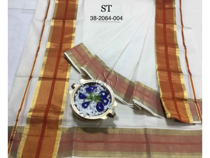 Southloom Premium Handloom Tissue Kerala Saree with Silver Designs on –  Southloom Handmade and Organics