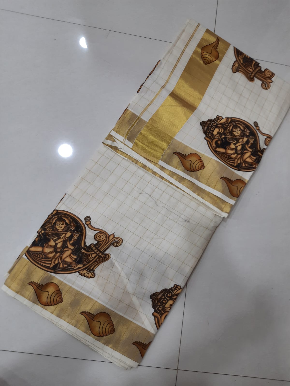 Cotton checked with mural printed saree