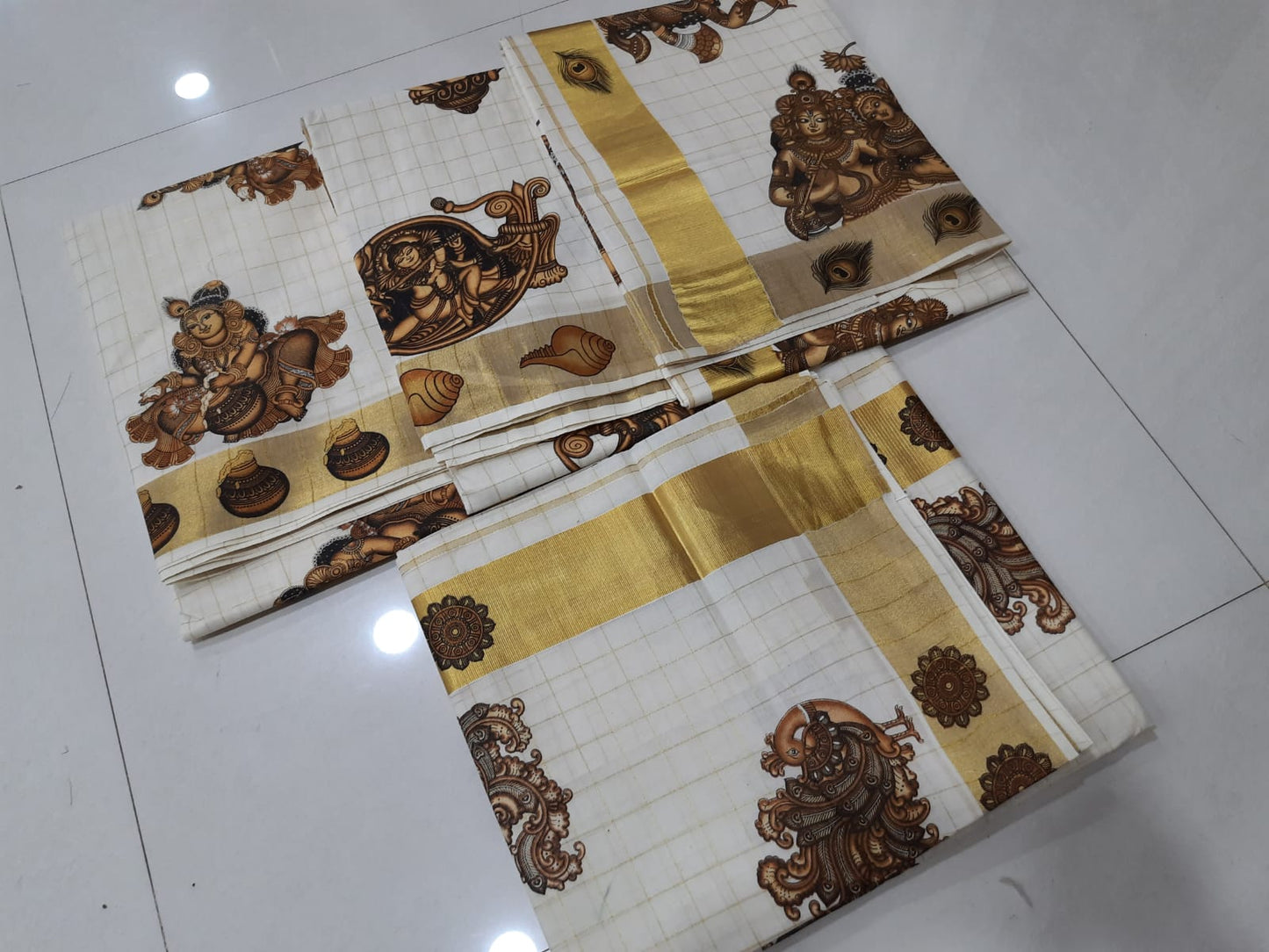Cotton checked with mural printed saree