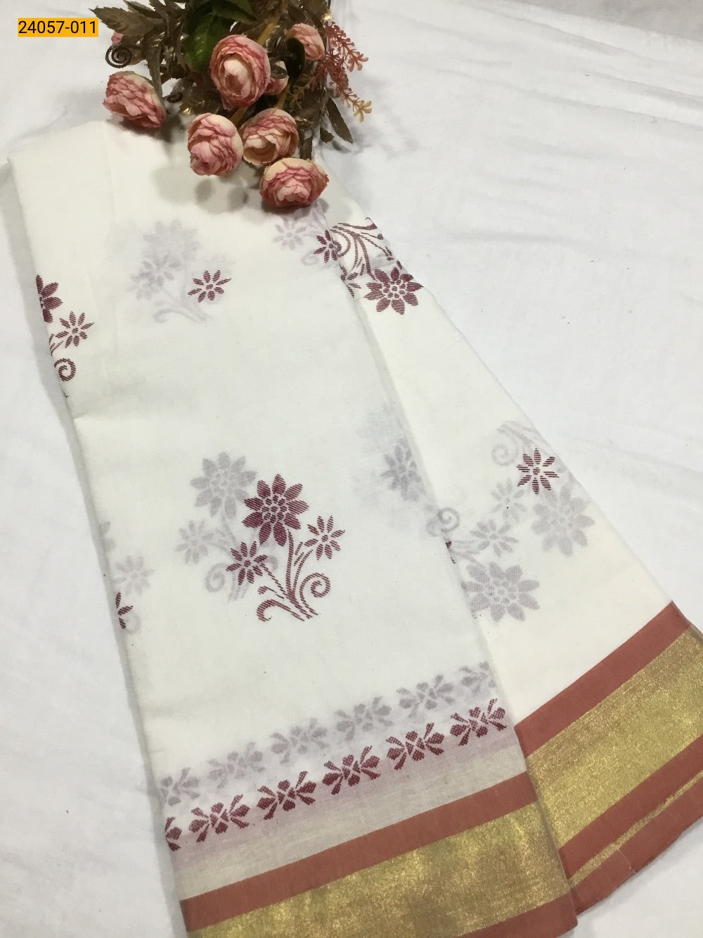 Kasavu Traditional Kerala Solid Cotton Silk Saree - THE52 - 4176631