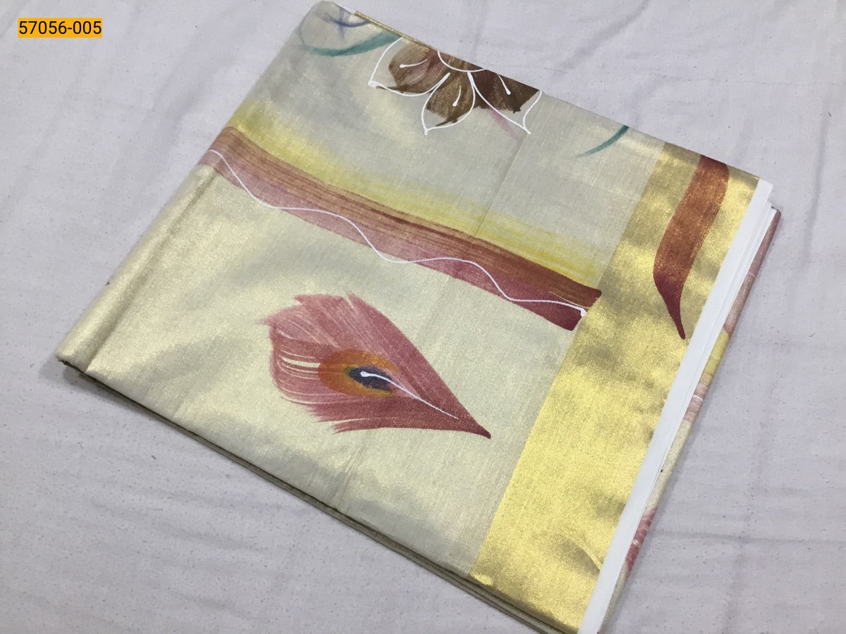 100% Pure Cotton Kerala Saree with Mural Prints and Kasavu Border-2433