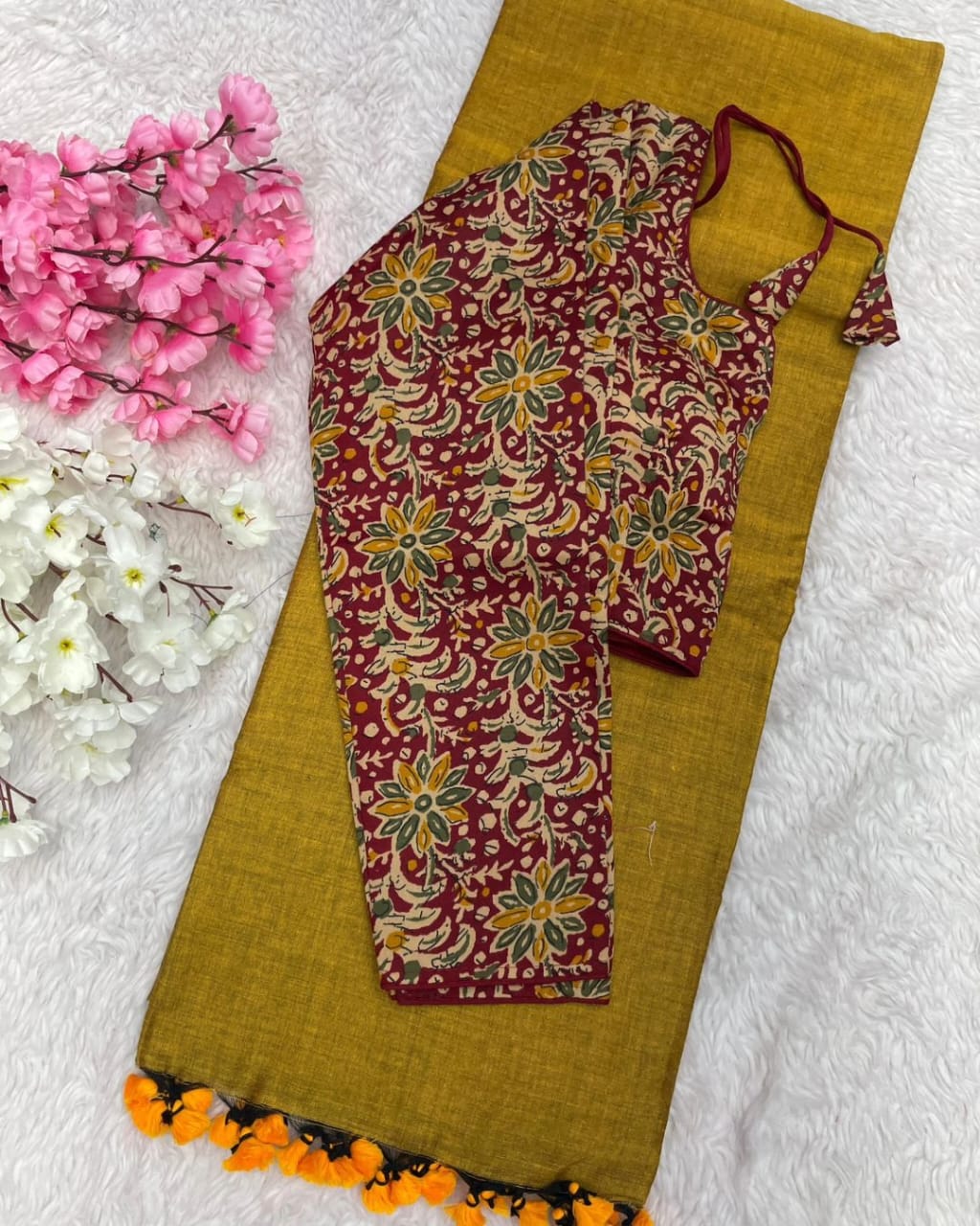 Khadi Cotton Saree With Designer Readymade Blouse