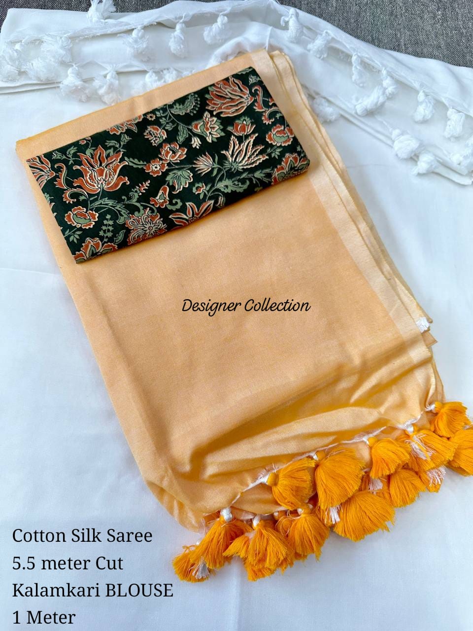 Khadi Cotton Silk Silver Zari Saree With Designer Kalamkari Blouse