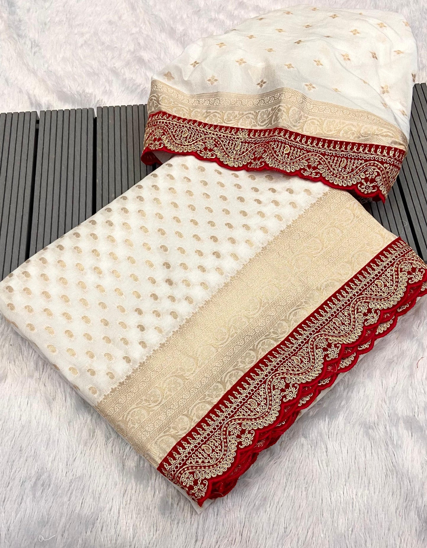 Khadi Georgette Minakari Designer Saree with Sabyasachi Scallop Borders