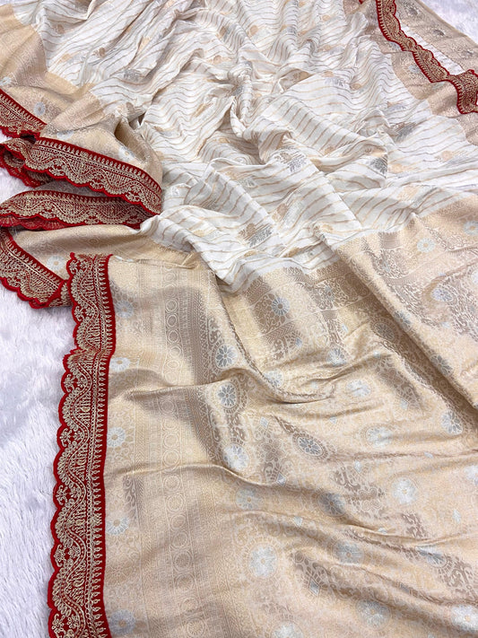 Designer Khadi Georgette Minakari Saree with Traditional Kanchi Borders