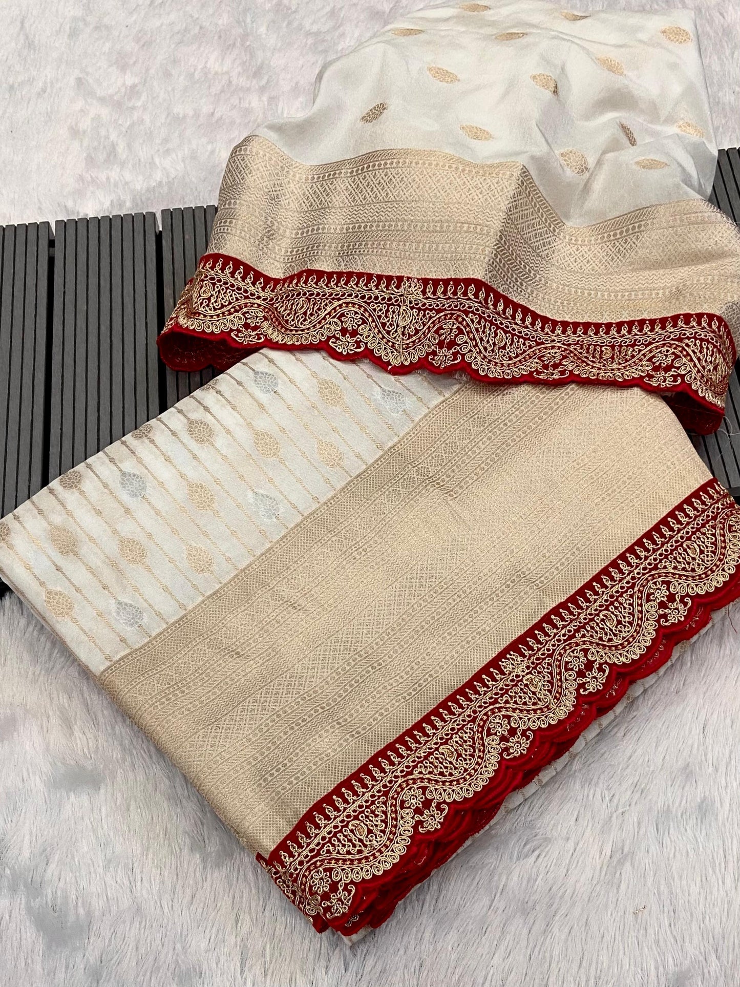 Traditional Khadi Georgette Minakari Designer Saree with Scallop Borders