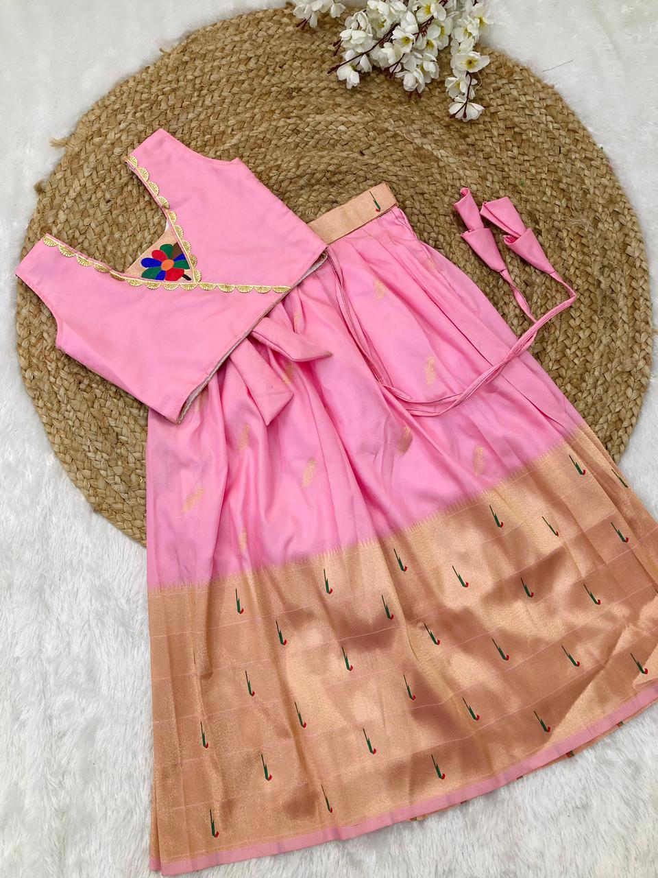 Kids Paavadai Sattai in Paithani Semi Silk