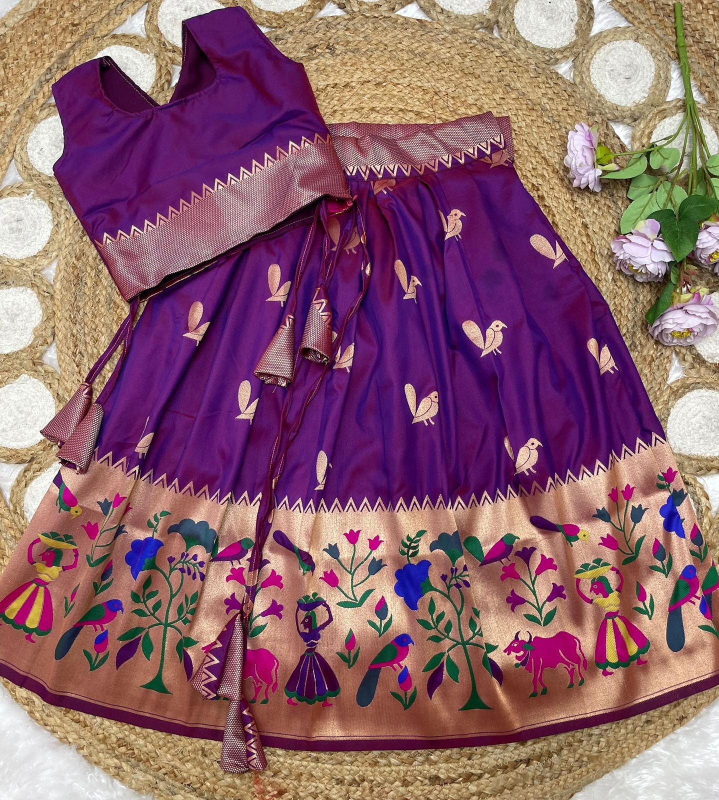 Kids Paithani Blended Silk Skirt and Top