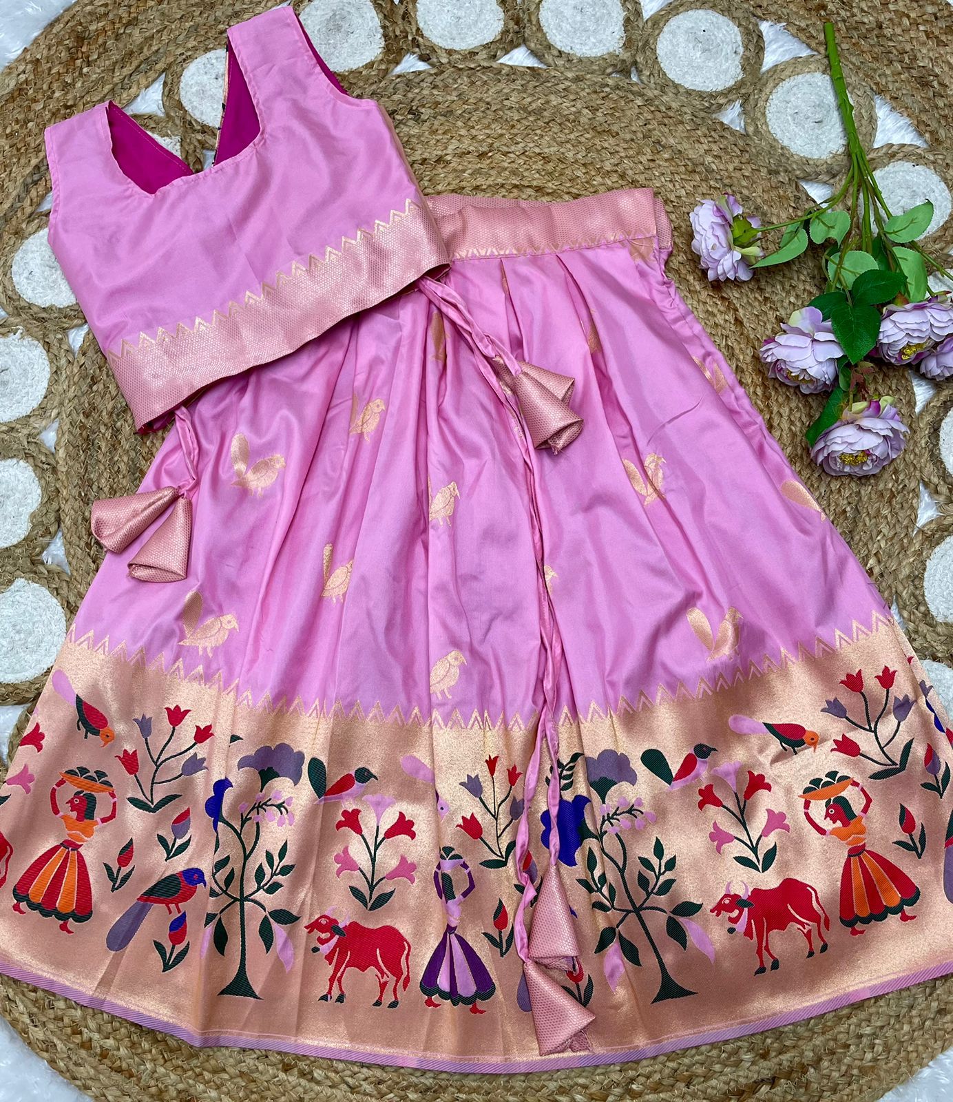 Kids Paithani Blended Silk Skirt and Top