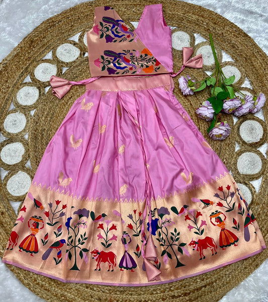 Kids Paithani Blended Silk Skirt and Top