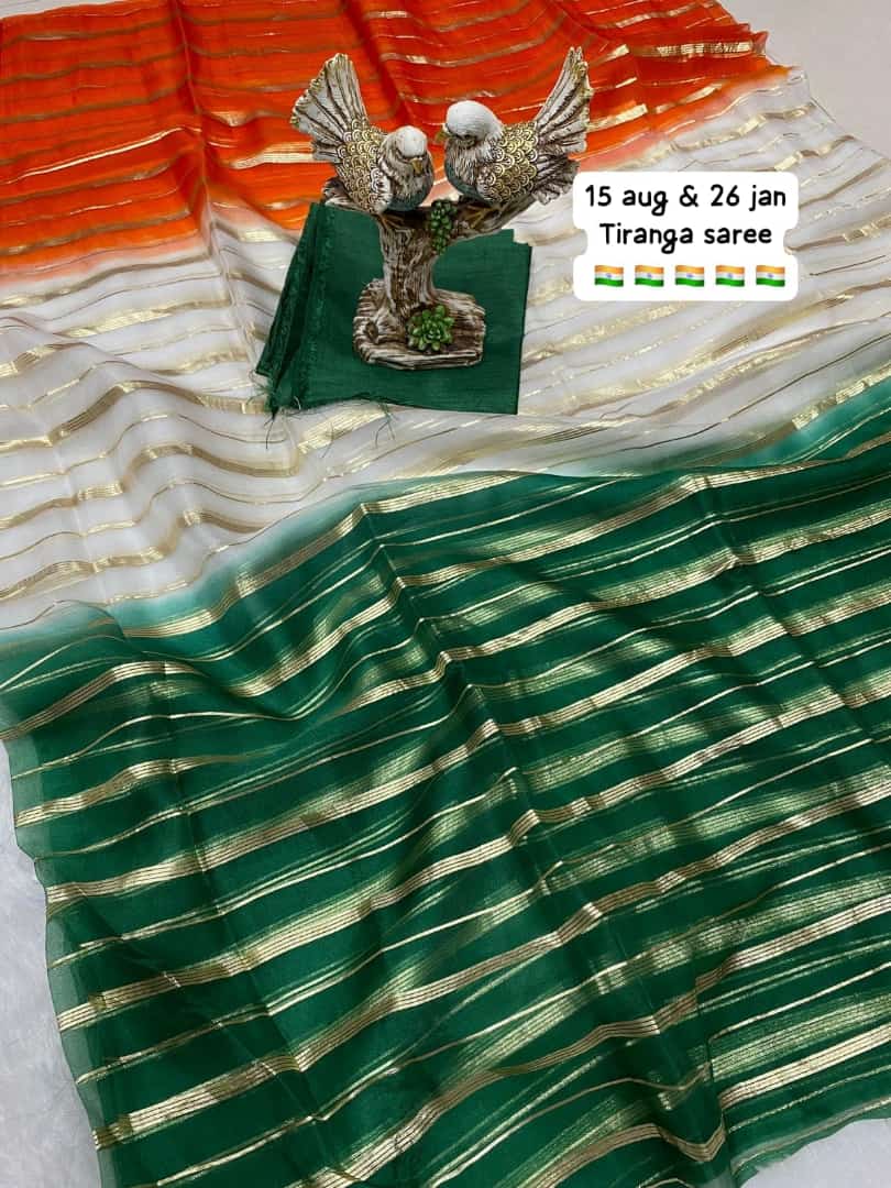 Kora organza tri-color saree