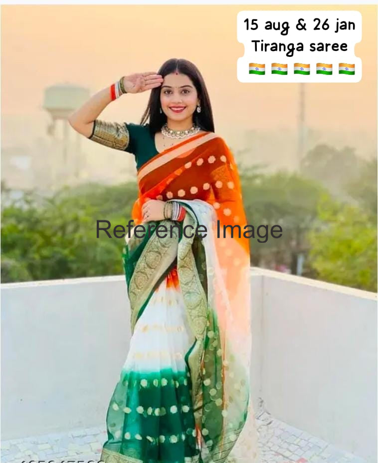 Kora organza tri-color trianga saree with unstitched blouse