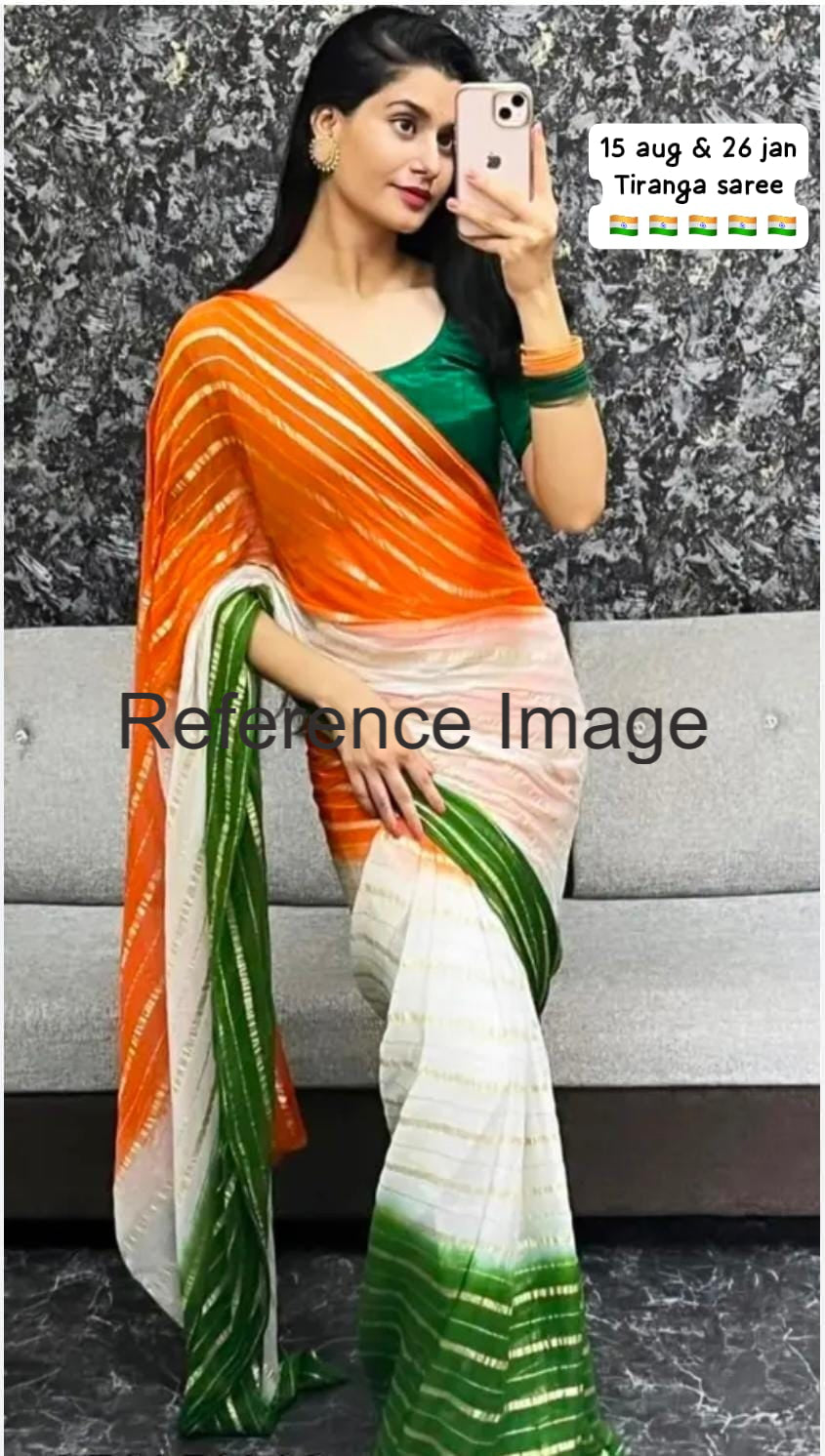 Kora organza tri-color trianga saree with unstitched blouse