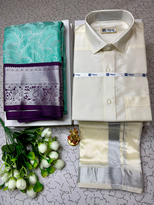 Grand Korvai Semi Silk Saree & Semi Silk Dhoti Shirt Couple Set