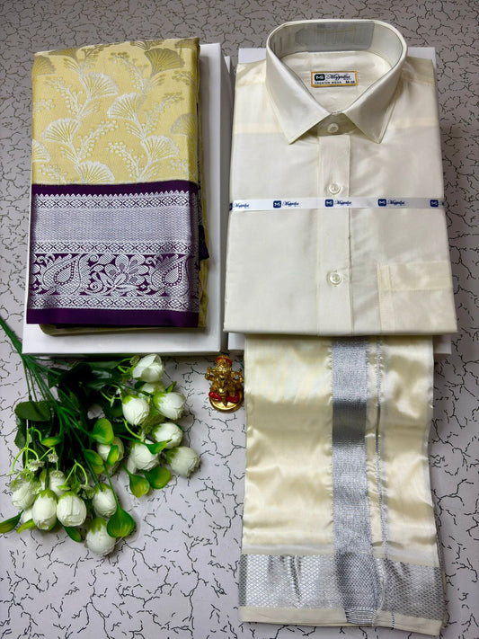 Signature Korvai Semi Silk Saree with Semi Silk Dhoti Shirt Outfit