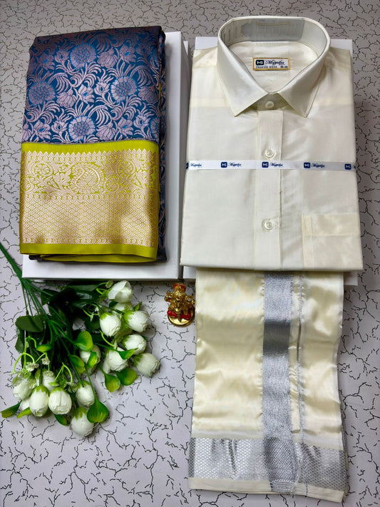 Celebration of Korvai Semi Silk Saree & Semi Silk Dhoti Shirt Combo