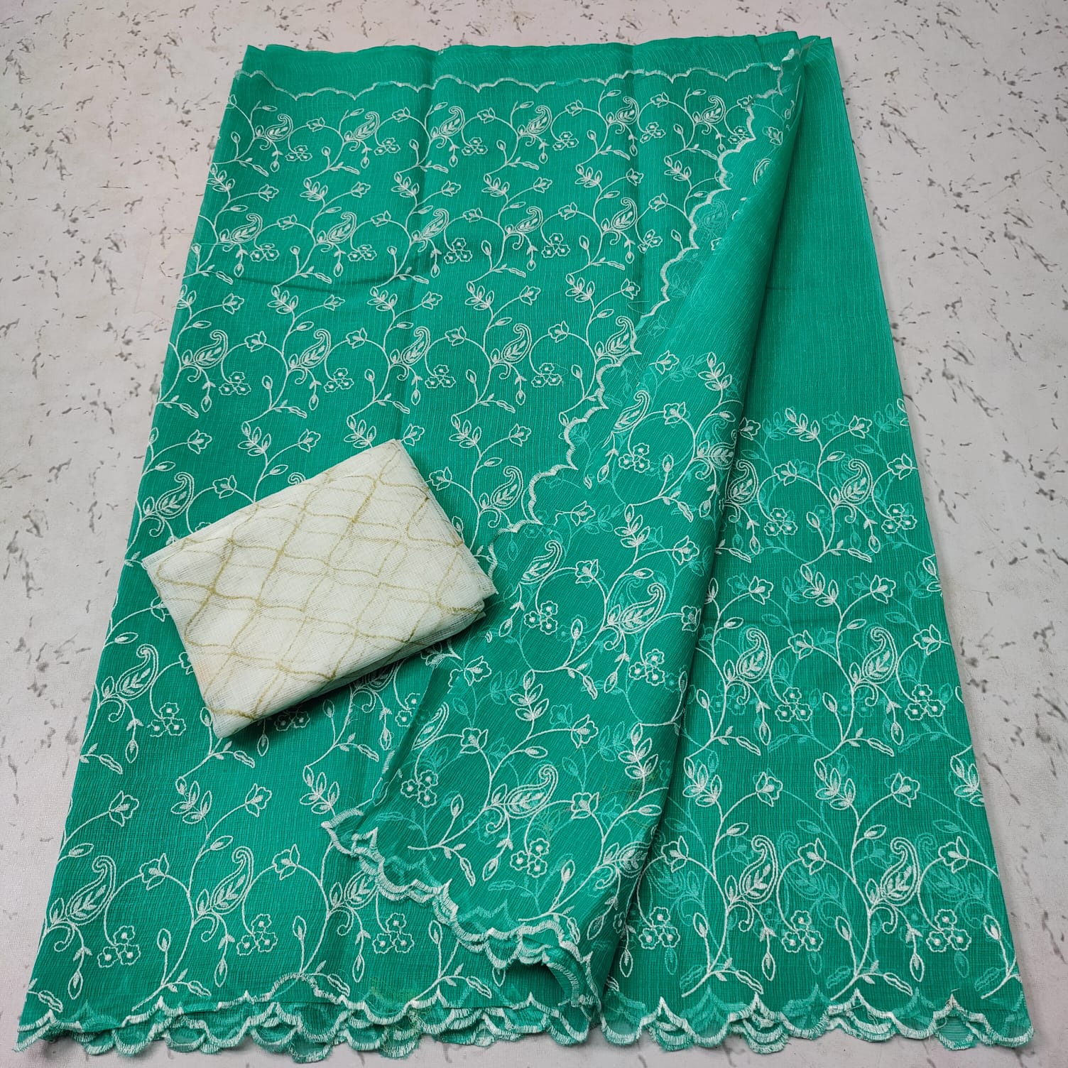 Hand Block Printed Kota Doria Cotton Saree | Avishya.com