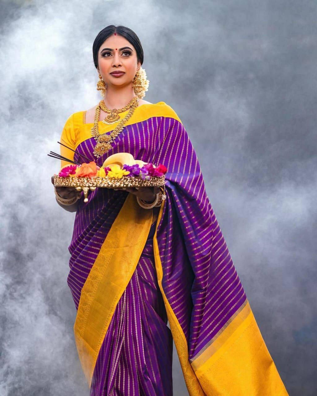 Kubera korvai bridal semi silk saree