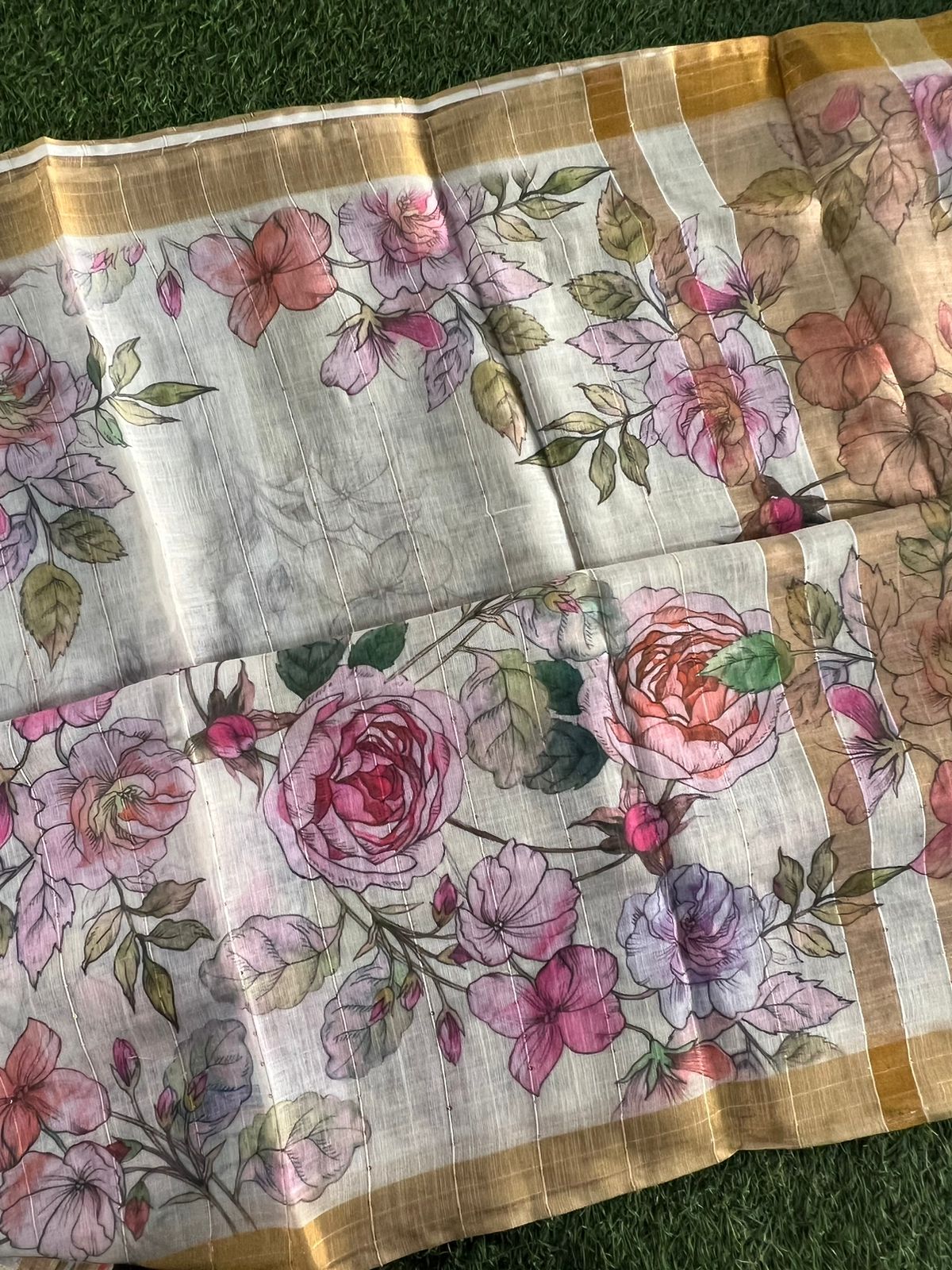 Linen and Cotton Printed Saree