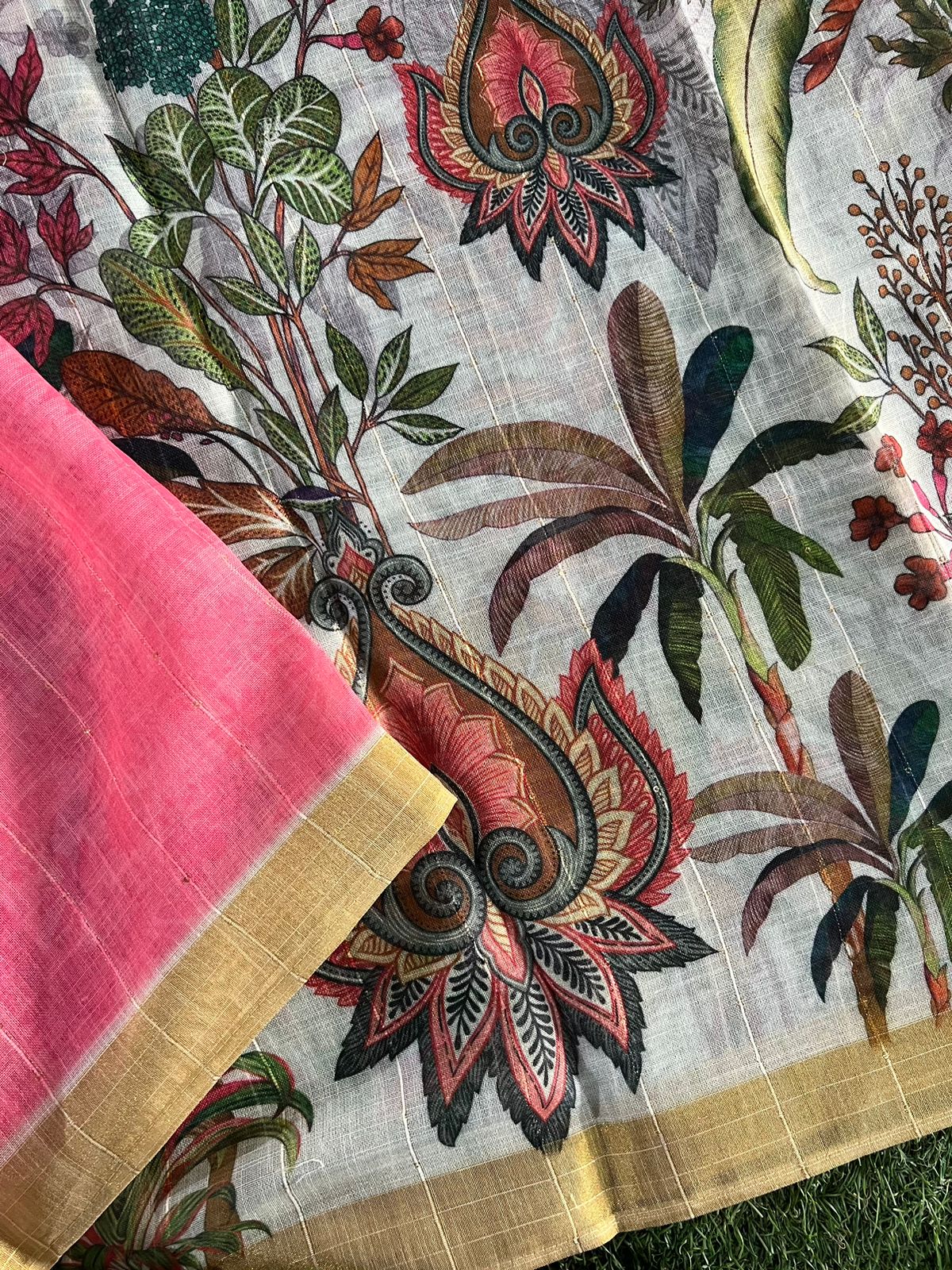 Linen and Cotton Printed Saree