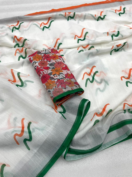 Linen tri color saree for this special independence day
