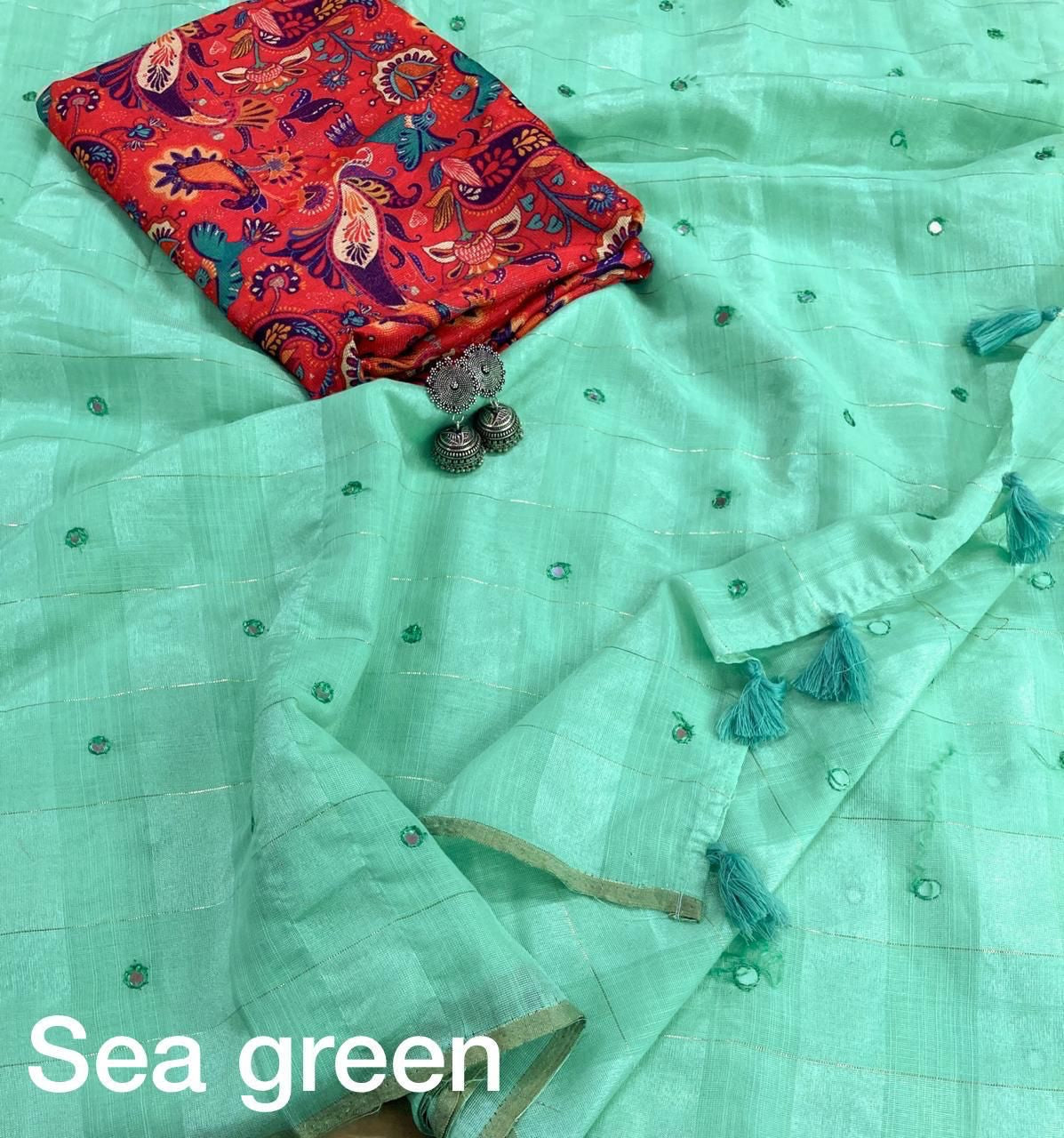 Linen with zari weaving checked saree
