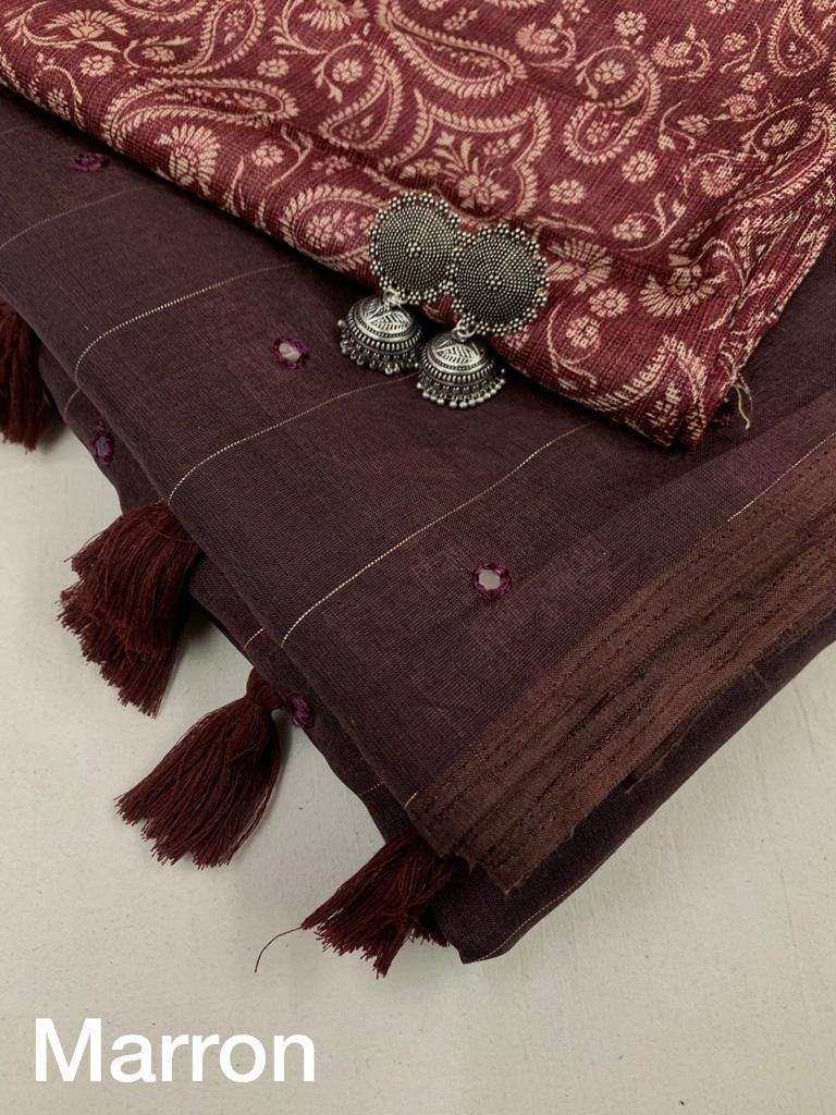 Linen with zari weaving checked saree