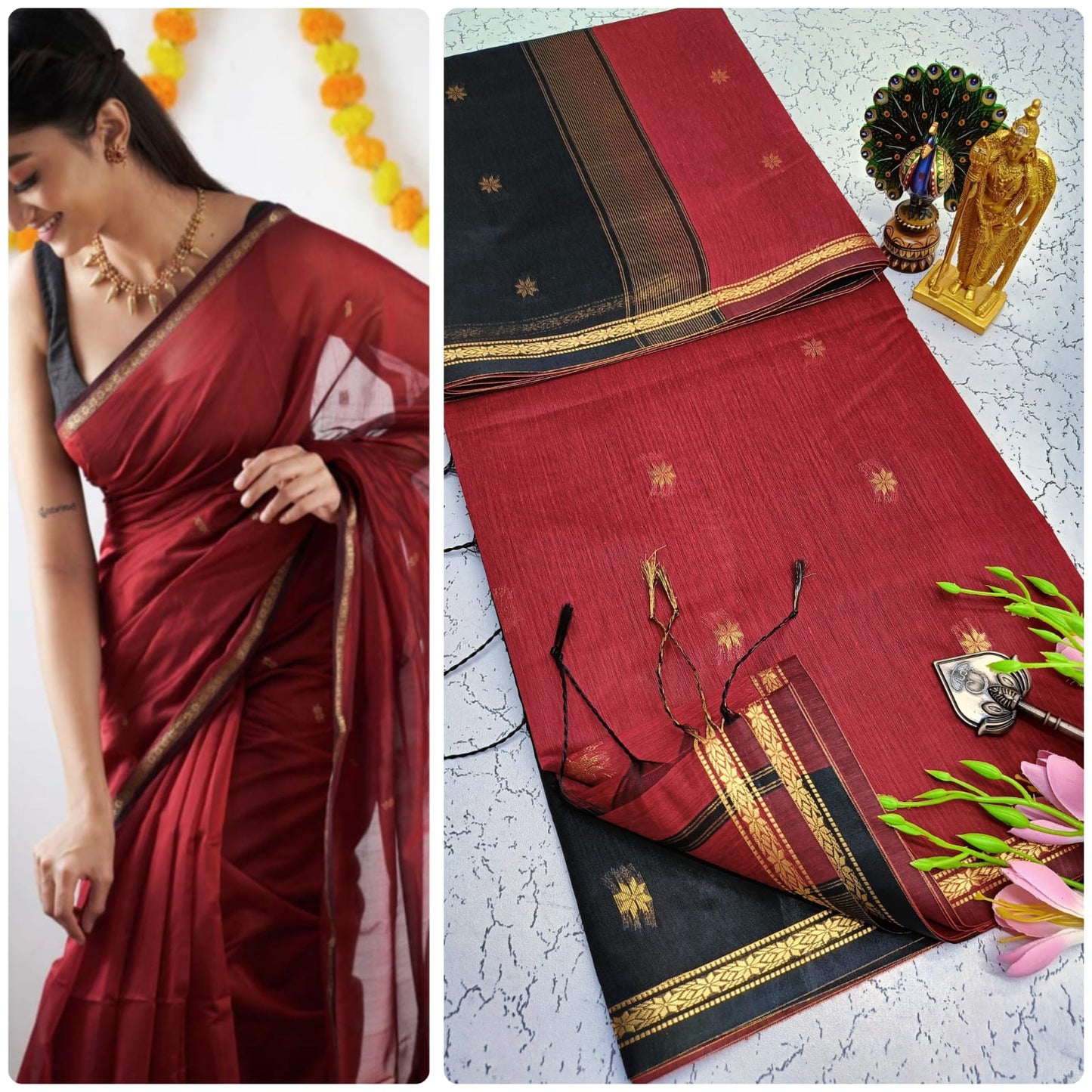 Maheswari-style Silk Cotton Saree