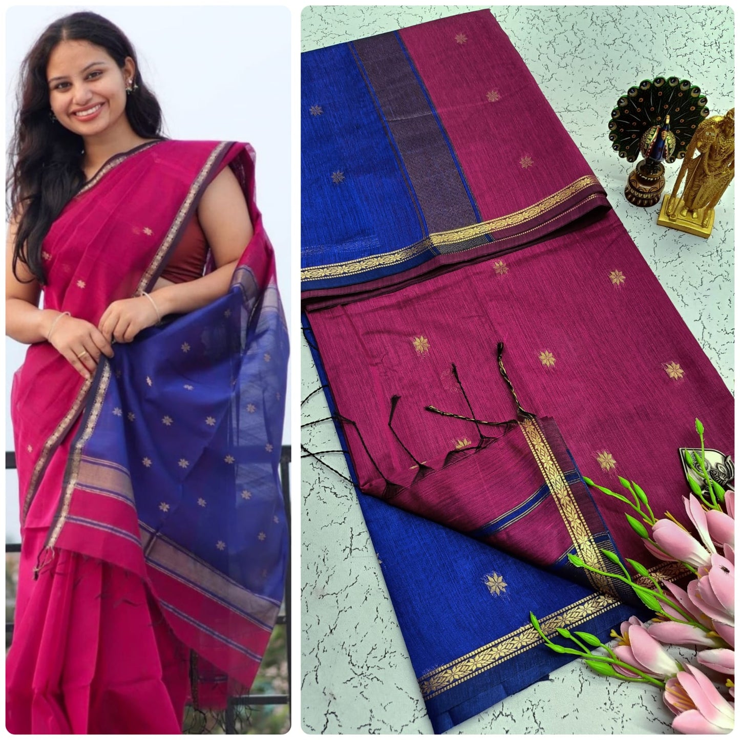 Maheswari Style Silk Cotton Butta Work Saree