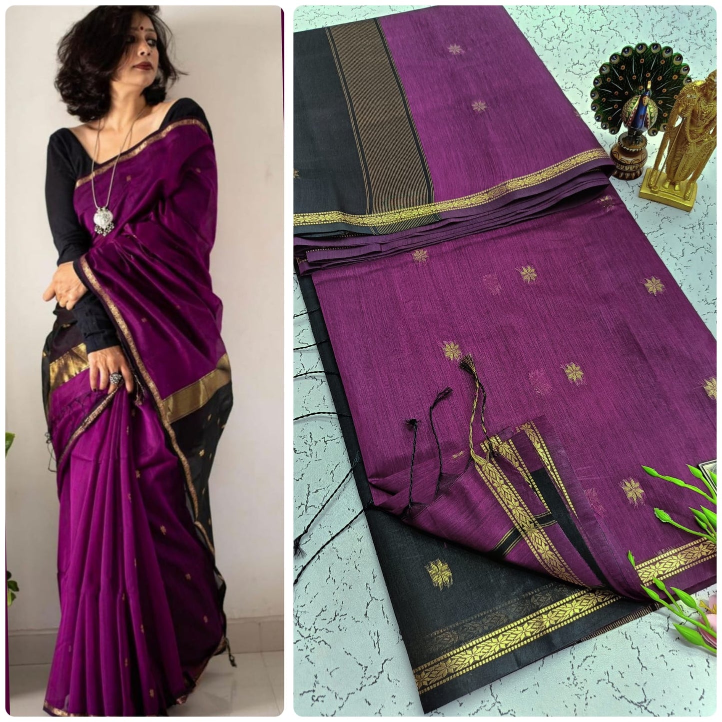 Maheswari Style Silk Cotton Butta Work Saree