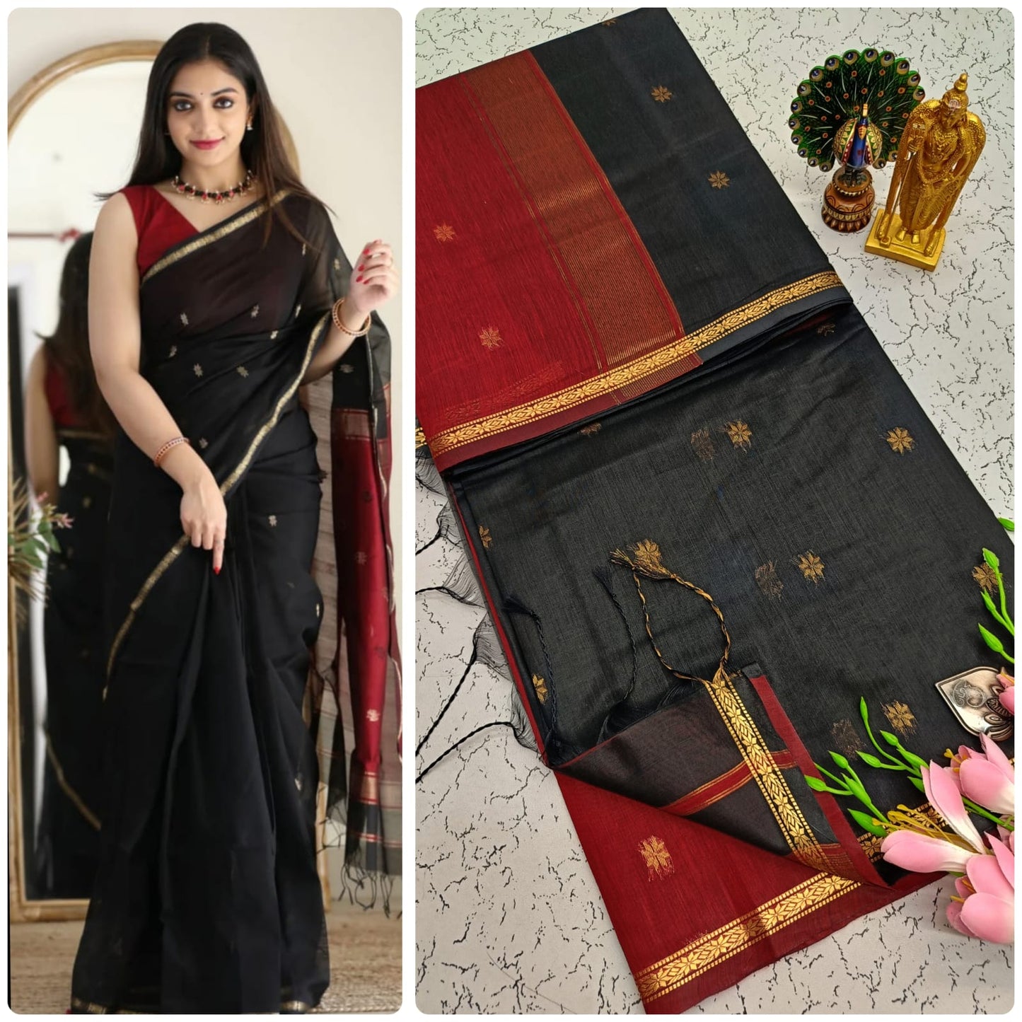 Maheswari Style Silk Cotton Butta Work Saree