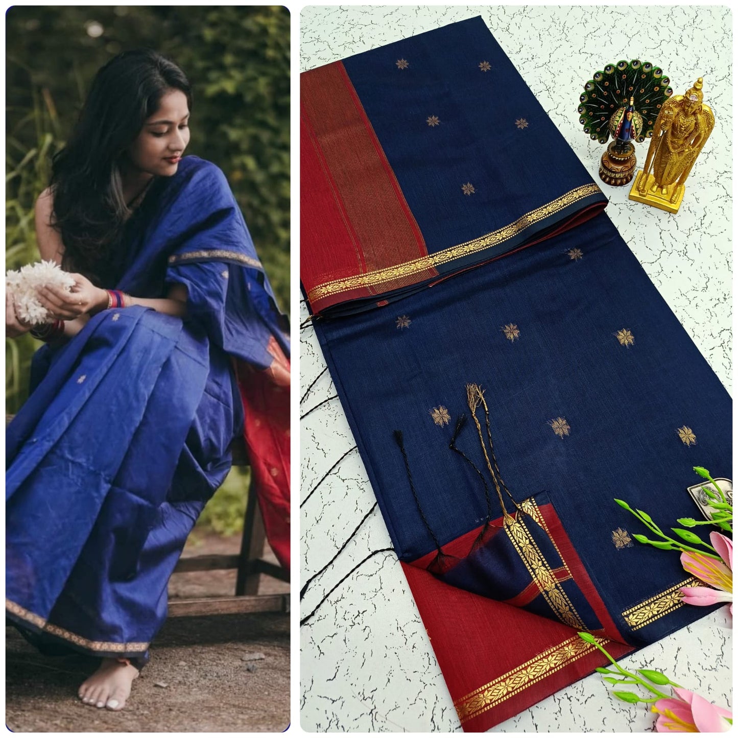 Maheswari Style Silk Cotton Butta Work Saree