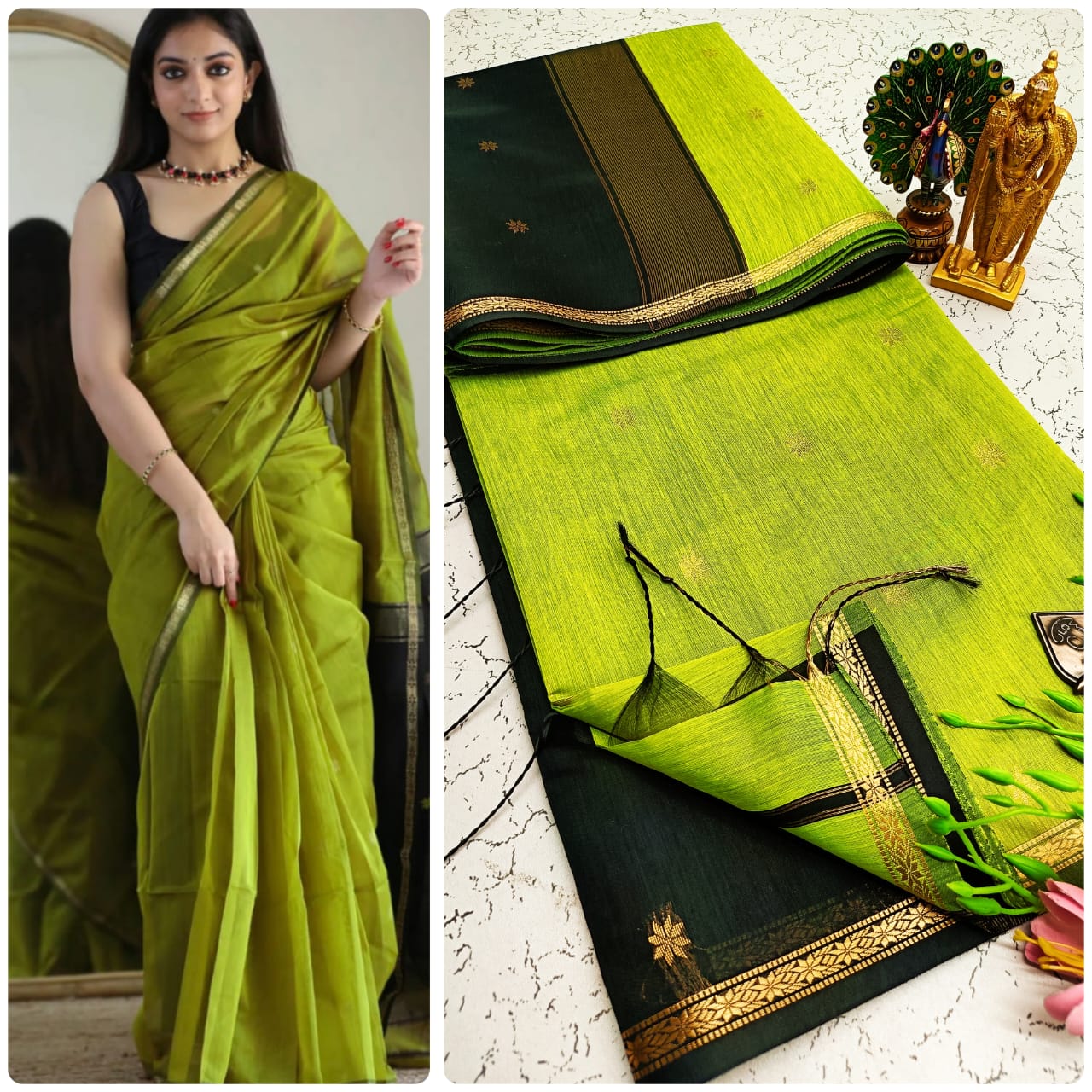 Maheswari Style Silk Cotton Butta Work Saree