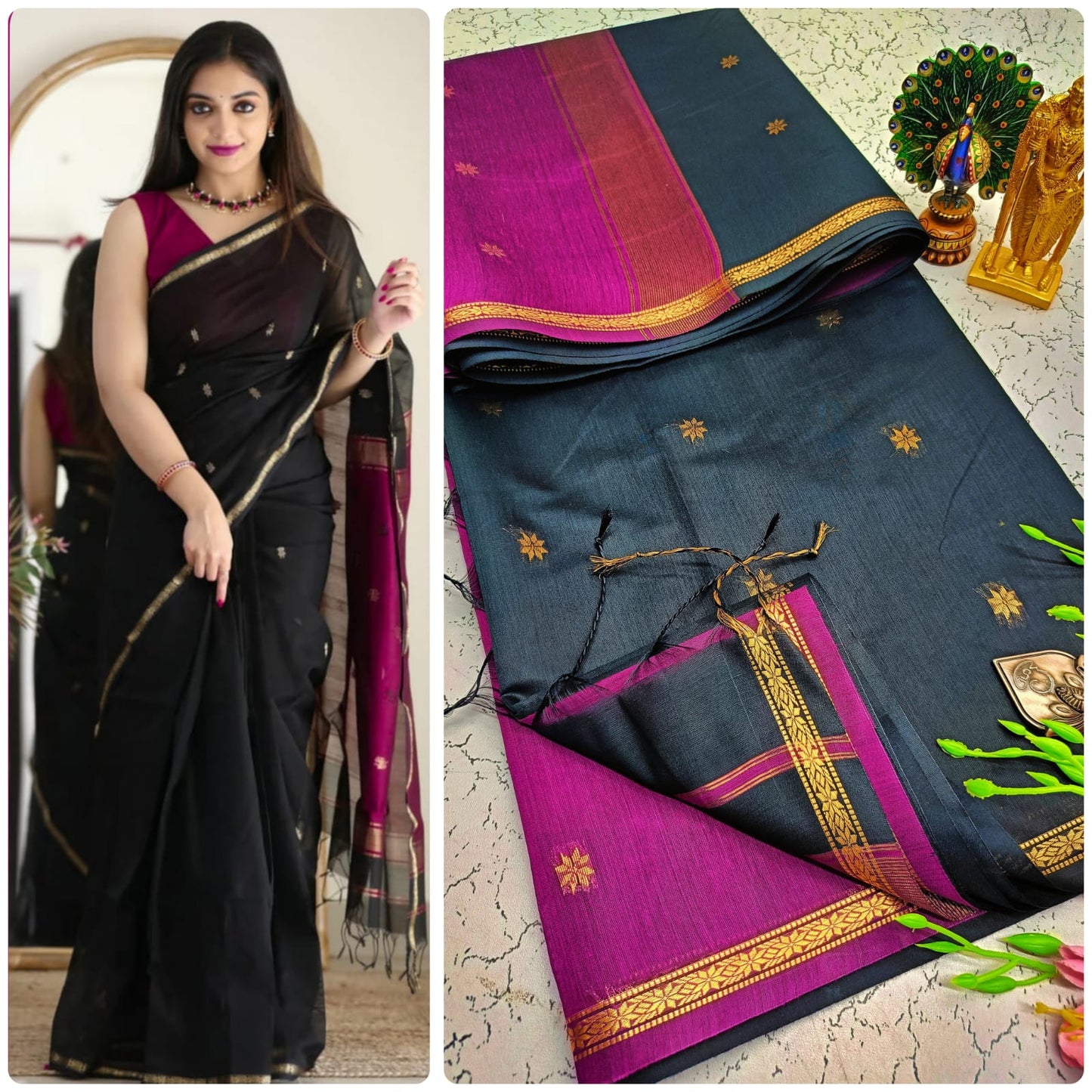 Maheswari Style Silk Cotton Butta Work Saree