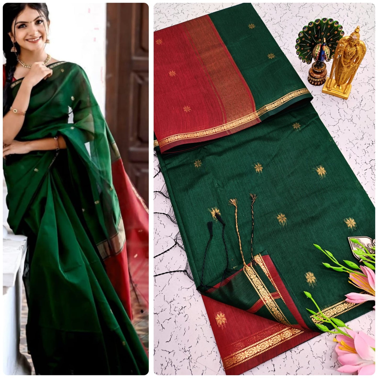 Maheswari Style Silk Cotton Butta Work Saree