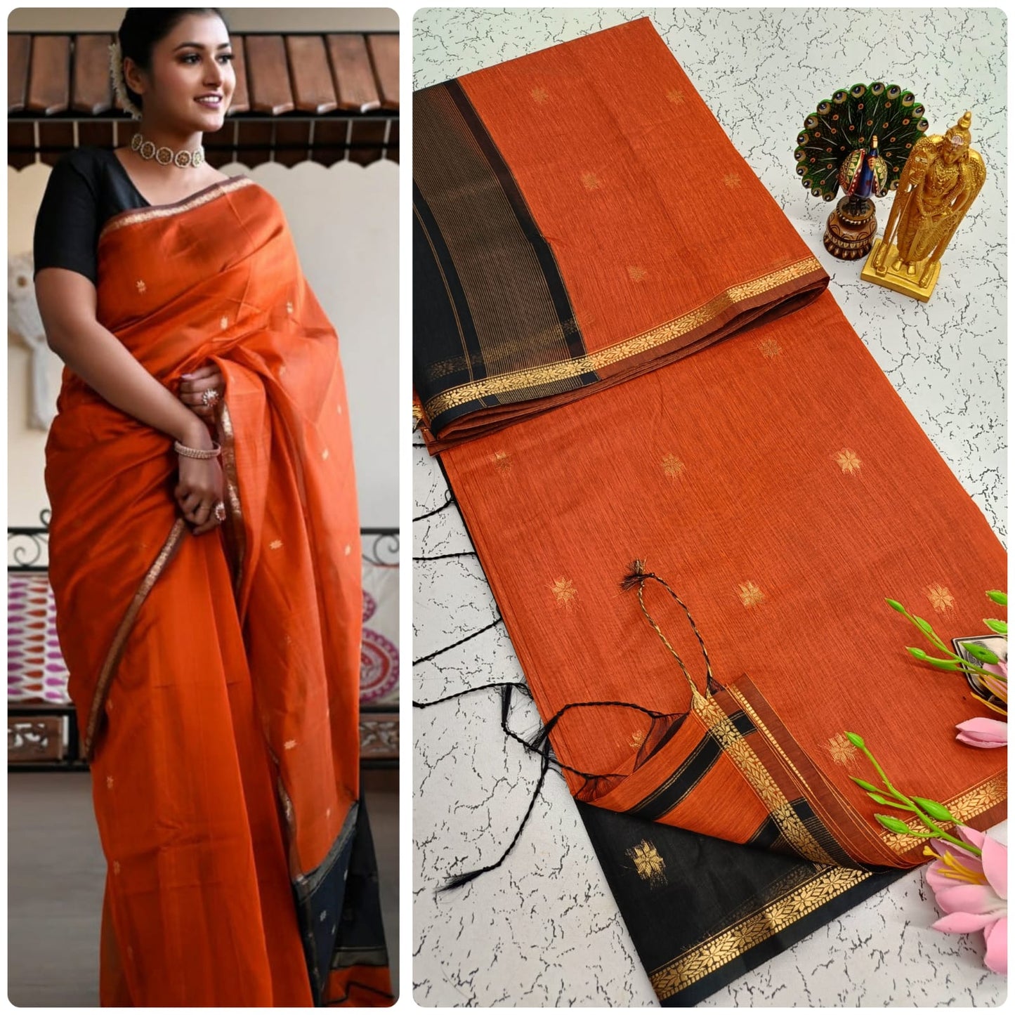 Maheswari Style Silk Cotton Butta Work Saree