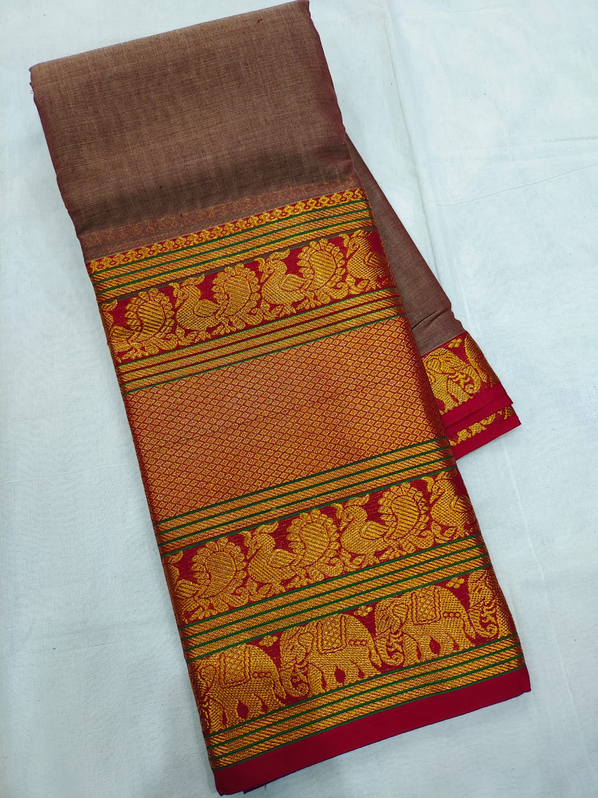 Mangalagiri cotton kuppadam kanchi zari border full plain saree