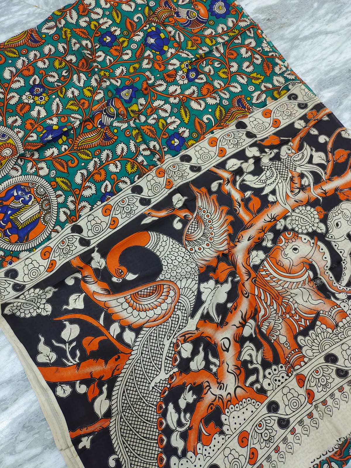 Mangalagiri Kalamkari Patch Work Saree | TTDS619