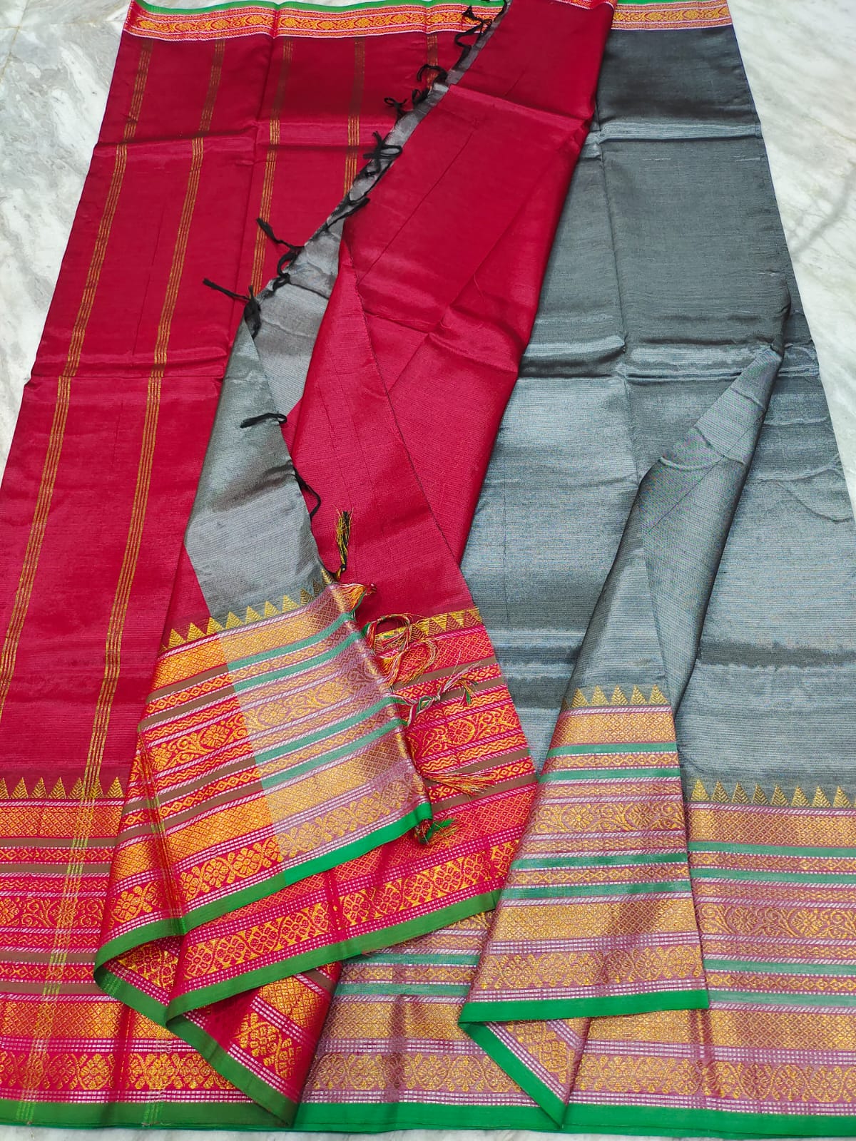 Mangalagiri pattu fancy border plain saree