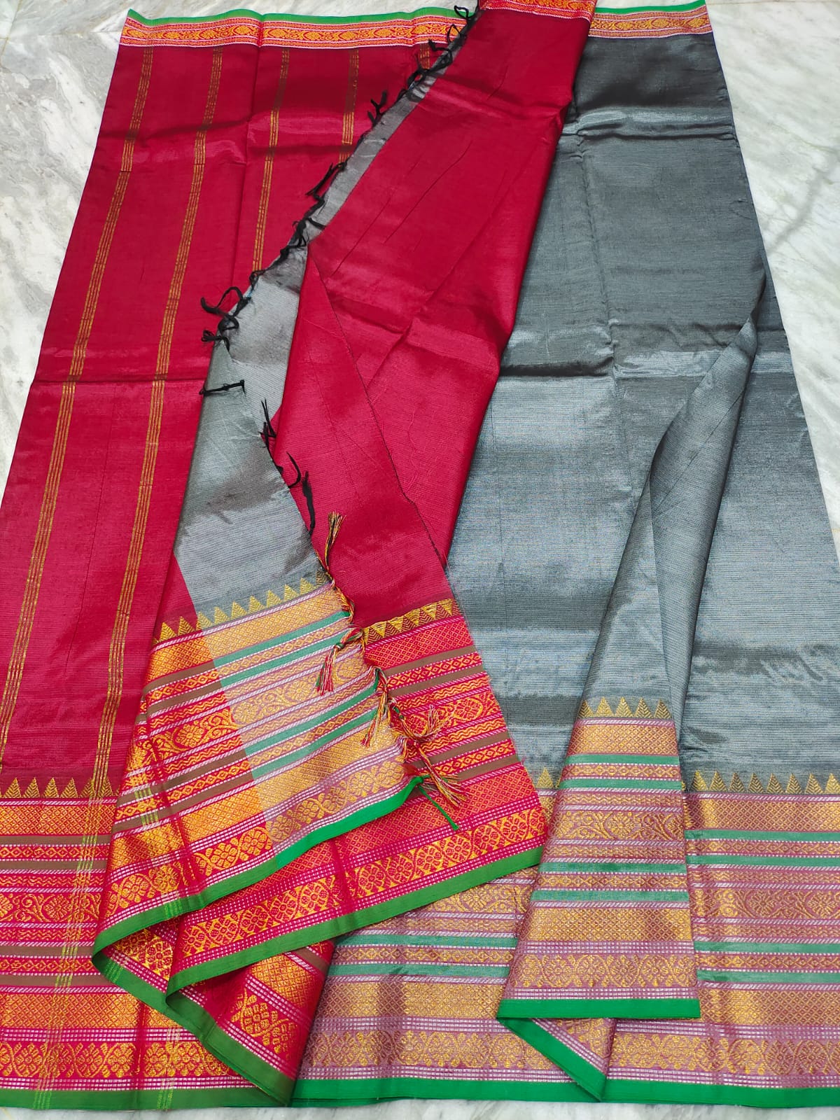 Mangalagiri pattu fancy border plain saree