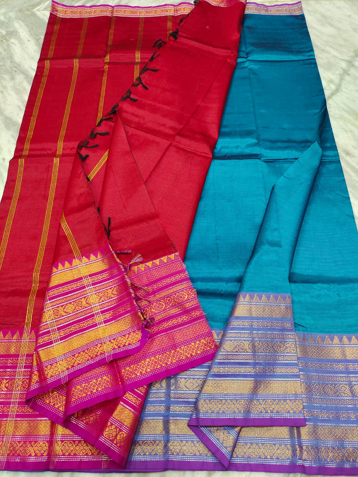 Mangalagiri pattu fancy border plain saree