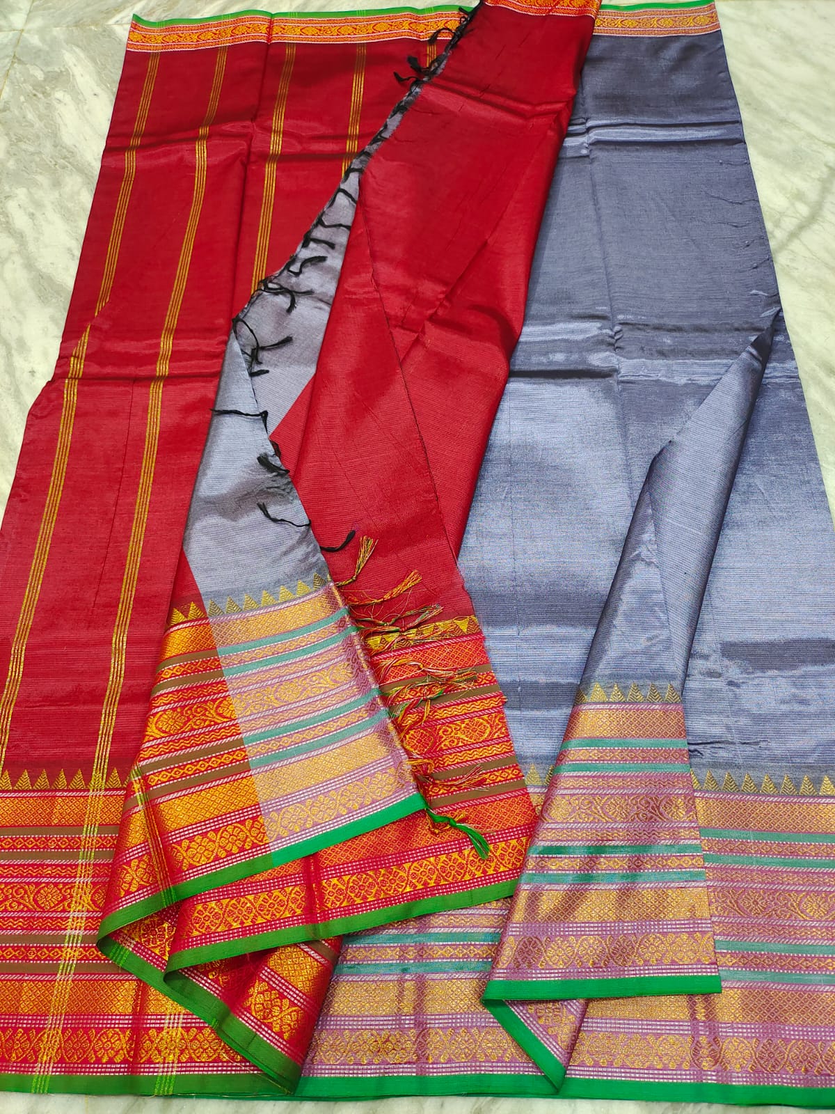 Mangalagiri pattu fancy border plain saree