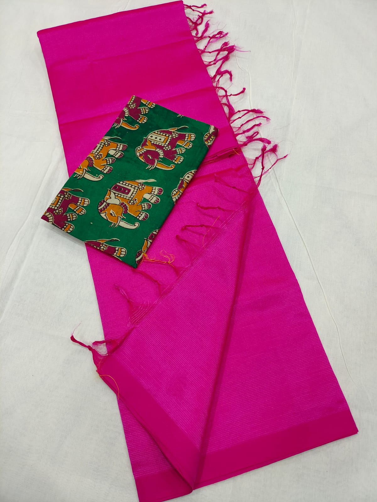 Mangalagiri pattu plain double blouse saree