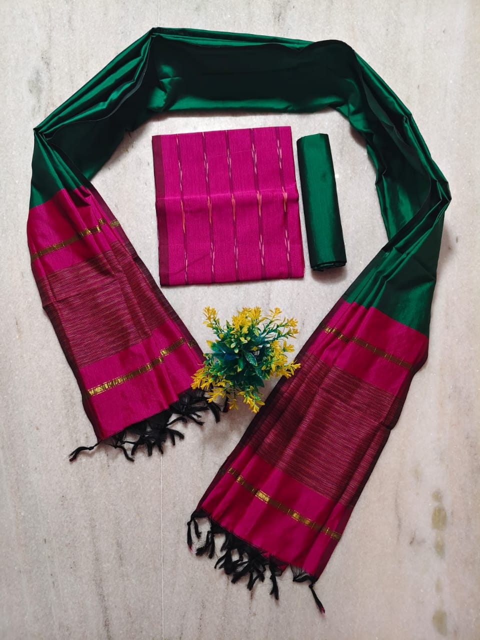 Mangalagiri pattu pochampalli border dress material set