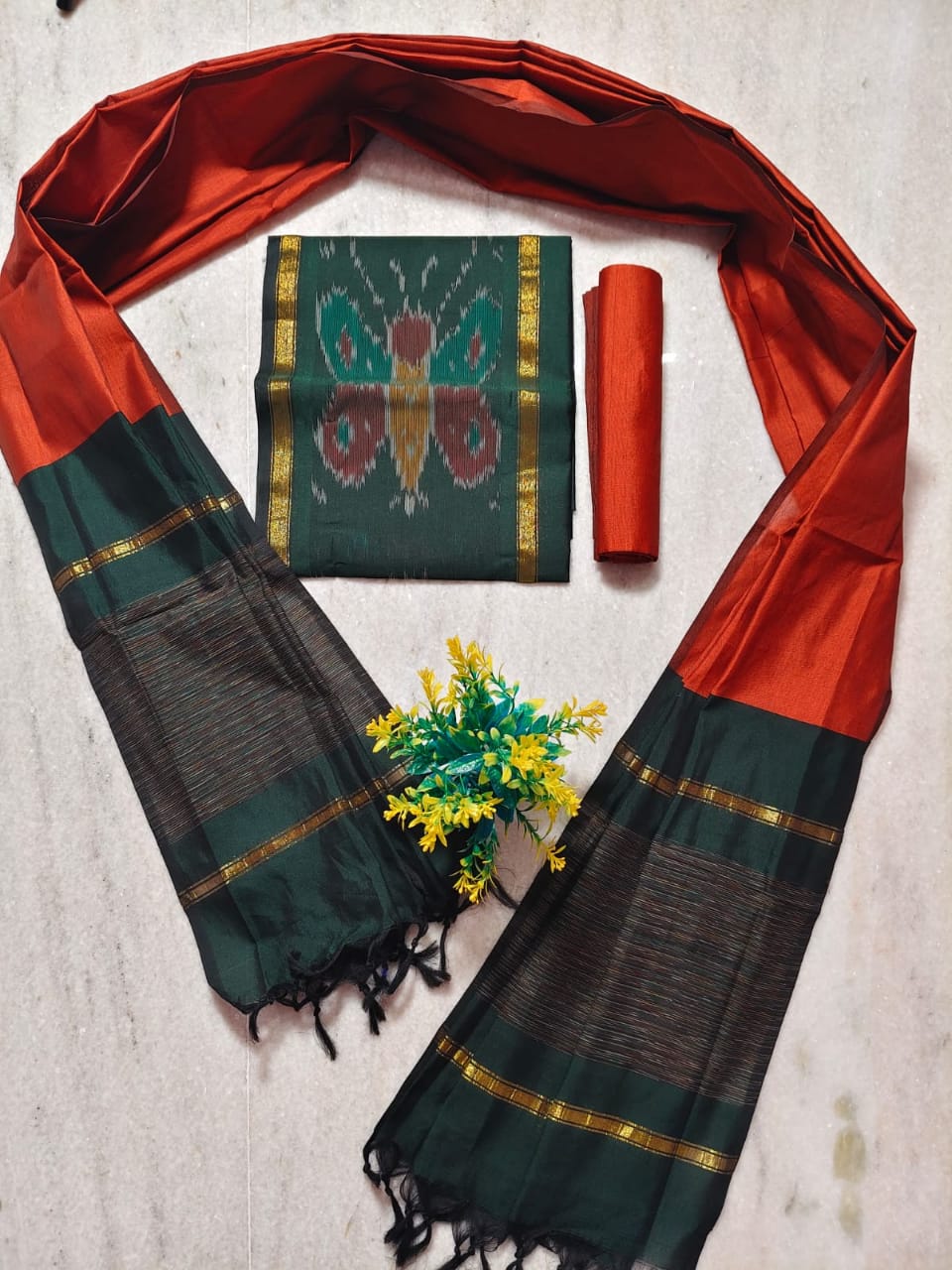 Mangalagiri pattu pochampalli border dress material set