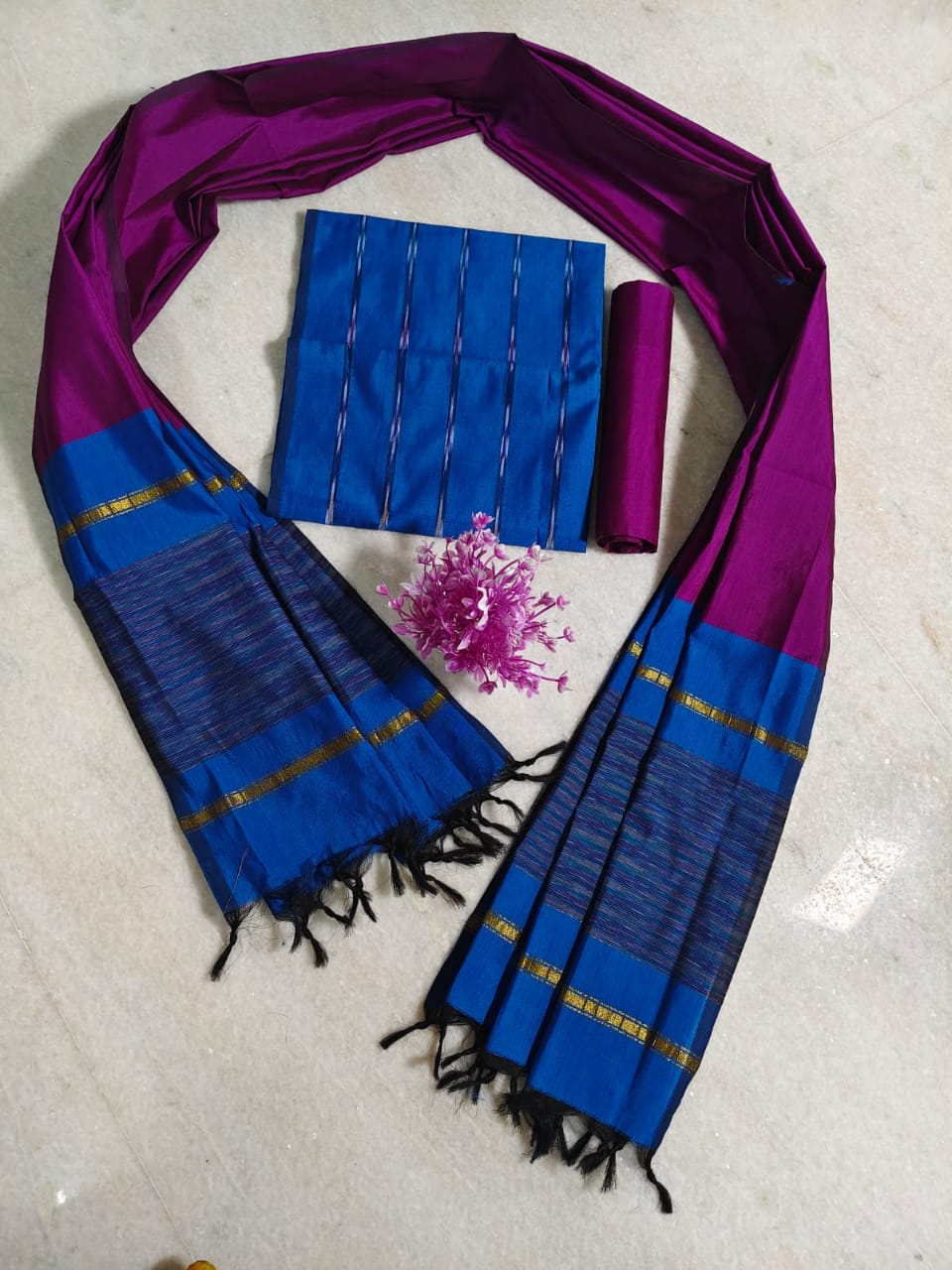 Mangalagiri pattu pochampalli border dress material set