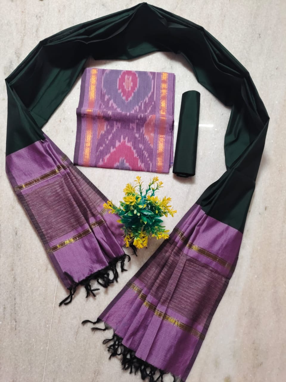 Mangalagiri pattu pochampalli border dress material set