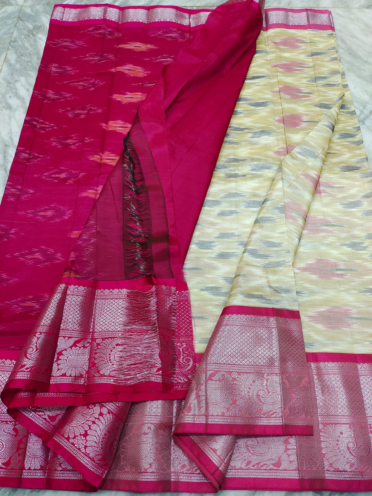 Mangalagiri pattu pochampalli weaving kanchi border saree