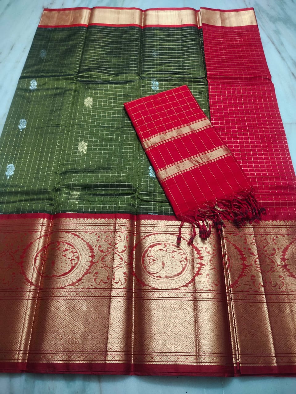 Mangalagiri Pure Handloom Orginal Kuppatam Pattu Silk Cotton Lehenga Material