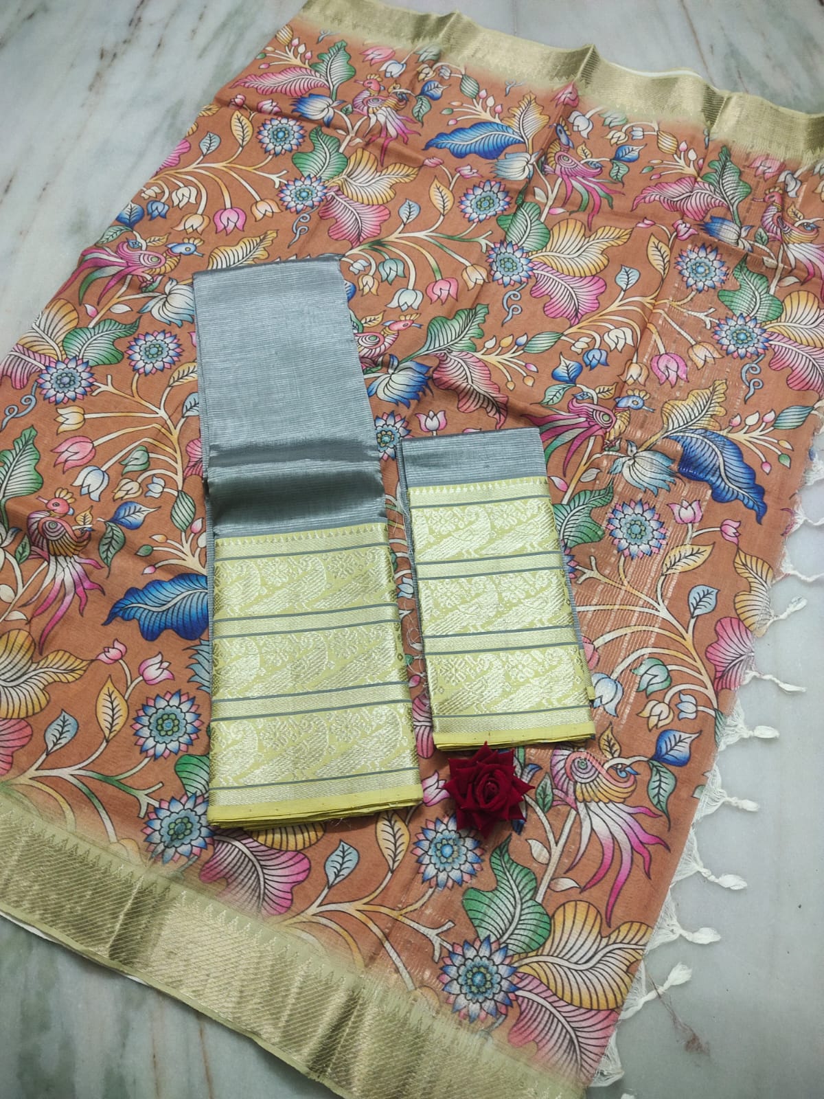 Mangalagiri Pure Handloom Orginal Pattu by Cotton Lehenga Material